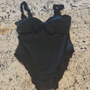 Black Ruffled One-Piece Swimsuit